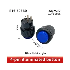 16MM Momentary push button switch Blue Color LED lighting