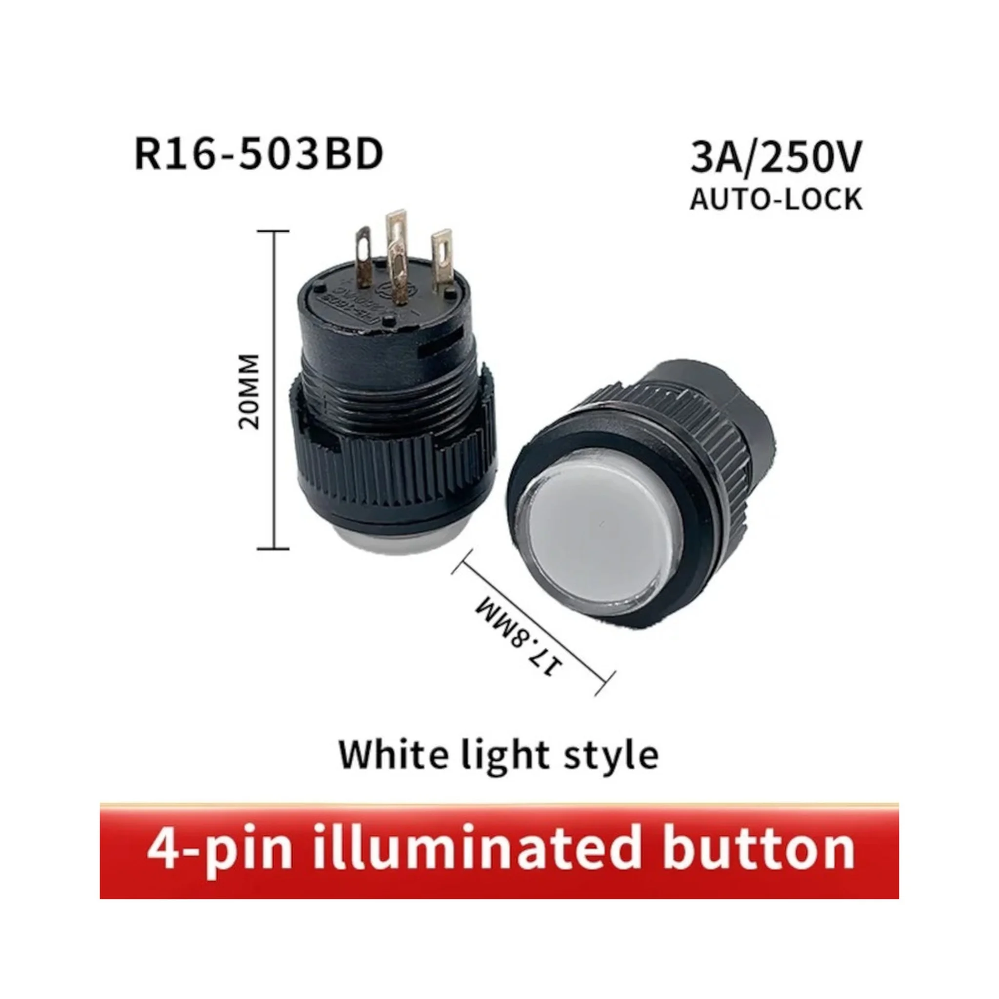 16MM Momentary push button switch White Color LED lighting