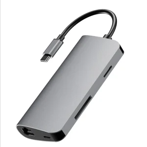8 in 1 Type-C Hub to HDMI+PD+3*USB3.0+RJ45+2*Card Reader port