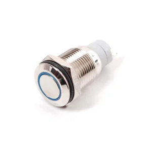Adafruit Rugged Metal Pushbutton with Blue LED Ring – 16mm White Momentary