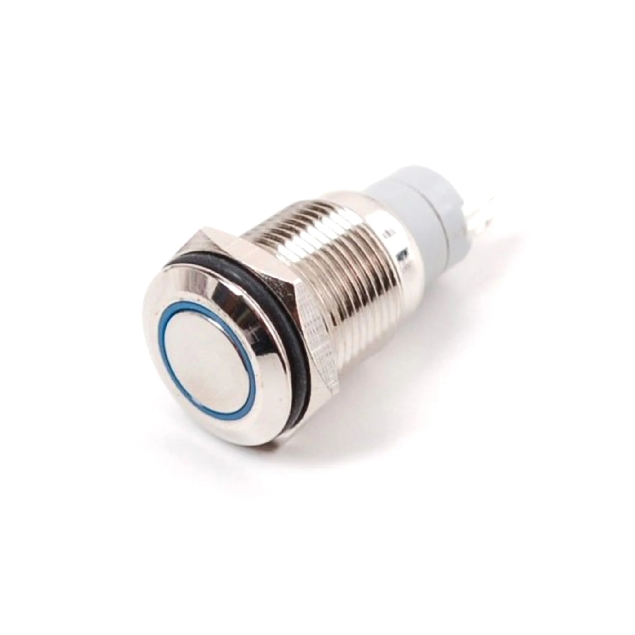 Adafruit Rugged Metal Pushbutton with Blue LED Ring – 16mm White Momentary