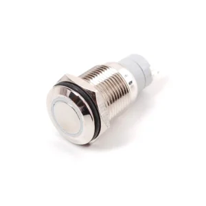 Adafruit Rugged Metal Pushbutton with White LED Ring – 16mm White Momentary