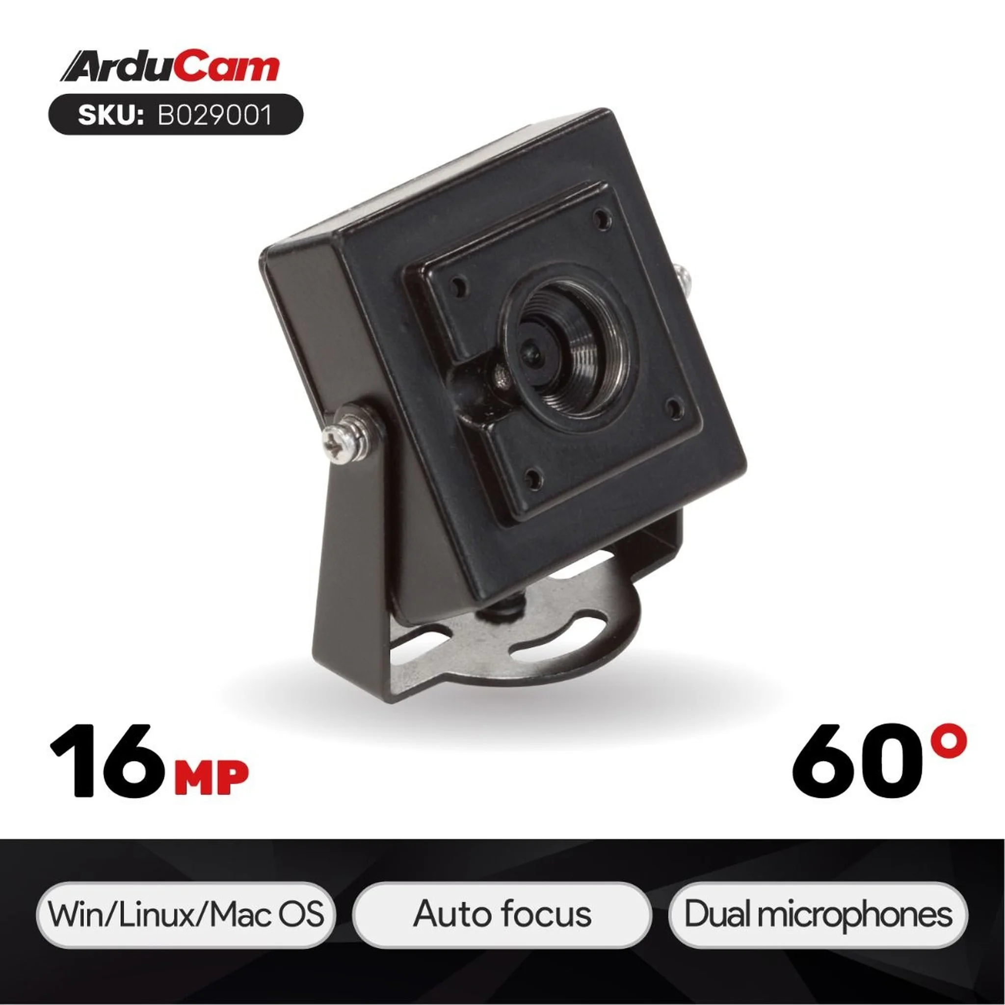 Arducam 16MP Autofocus USB Camera with Mini Metal Case, 1/2.8