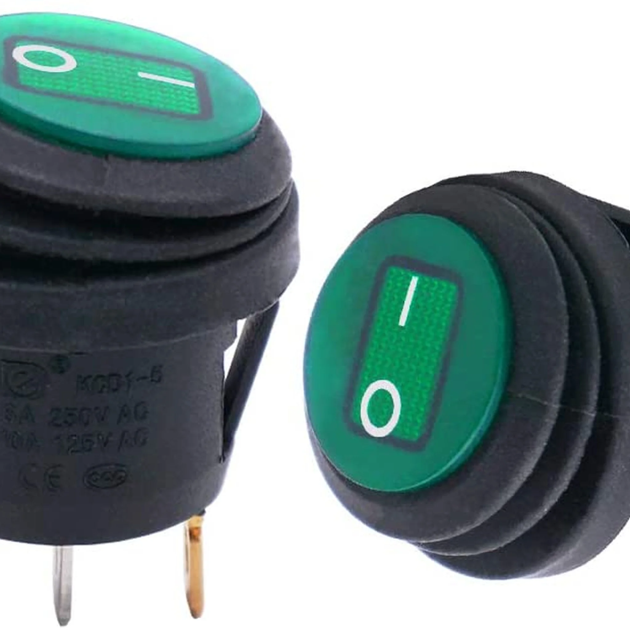 Green Waterproof Round Rocker Switch 2 Position 3 Pins KCD1