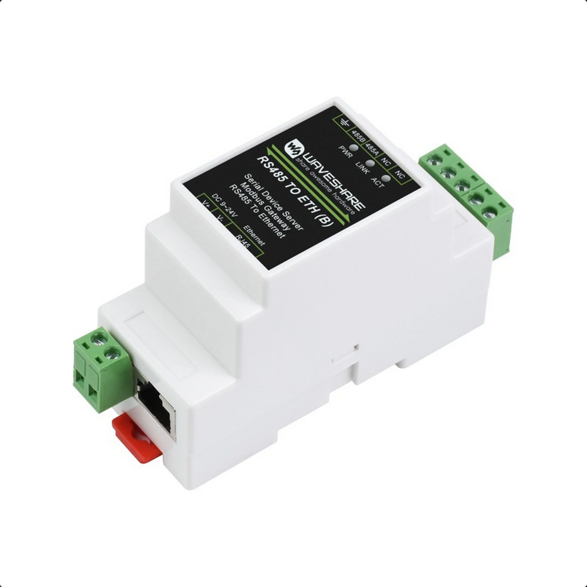 Industrial serial server, RS485 to RJ45 Ethernet (B), TCP/IP to serial, rail-mount support