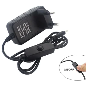 Power supply for Raspberry Pi 4 – 5V 3A Type-C adapter with on/off switch