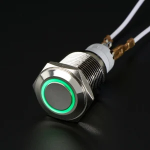 Rugged Metal Pushbutton with Green LED Ring – 16mm Green Momentary