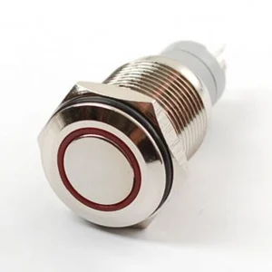 Rugged Metal Pushbutton with Red LED Ring – 16mm White Momentary