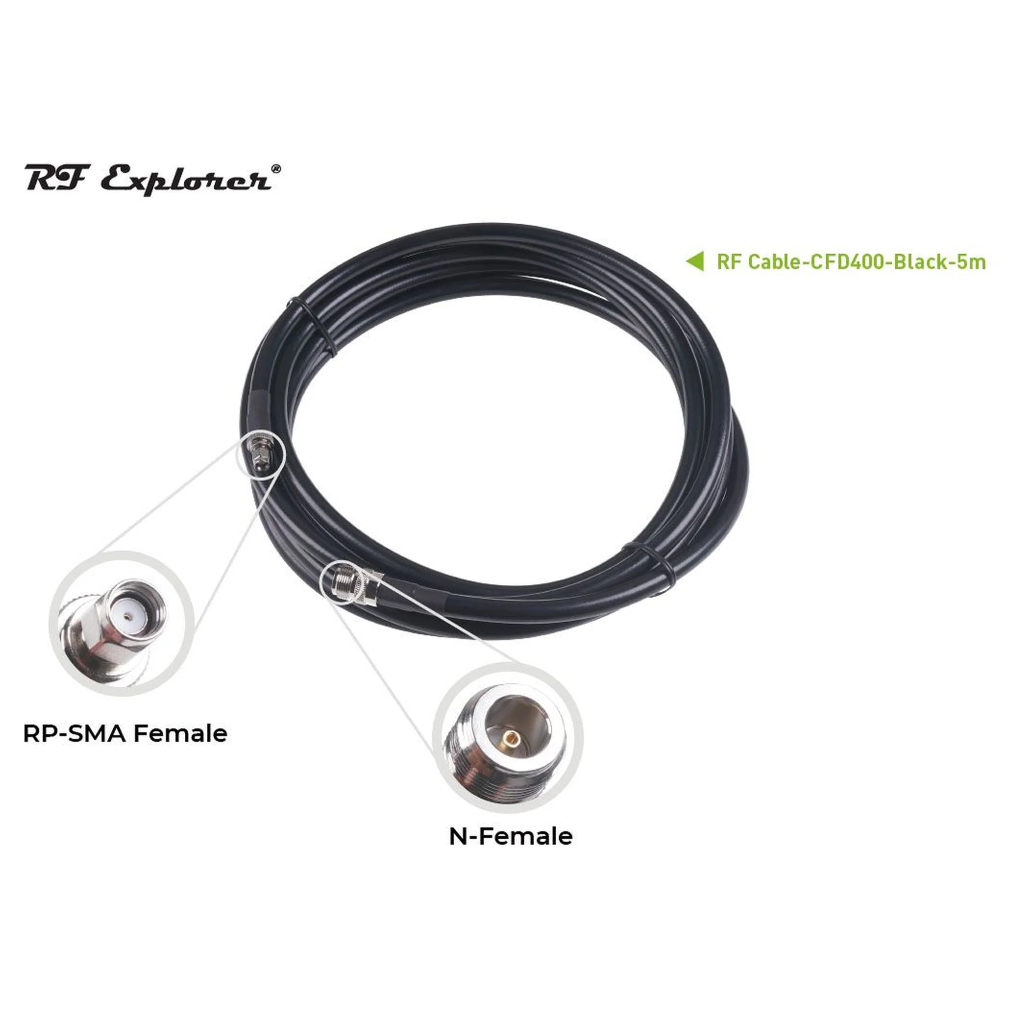 RF Cable; N Female to RP-SMA Male-CFD400-Black-5m; For SenseCAP M1 Indoor Gateway and Fiberglass Antenna