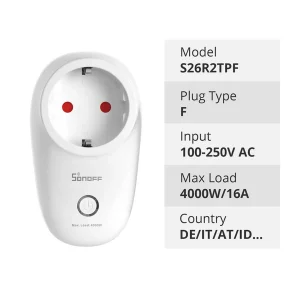 SONOFF S26R2 WiFi Smart Plug –EU 4000W / 16A